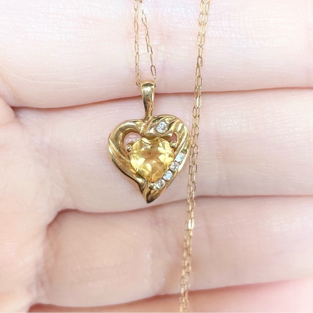 yellow orange citrine cz 10k solid yellow gold heart shaped pendant neck…​ - Picture 10 of 11